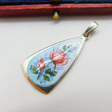 Sterling Silver & Colourful Enamel Rose Flower Drop Pendant 1983 Birmingham