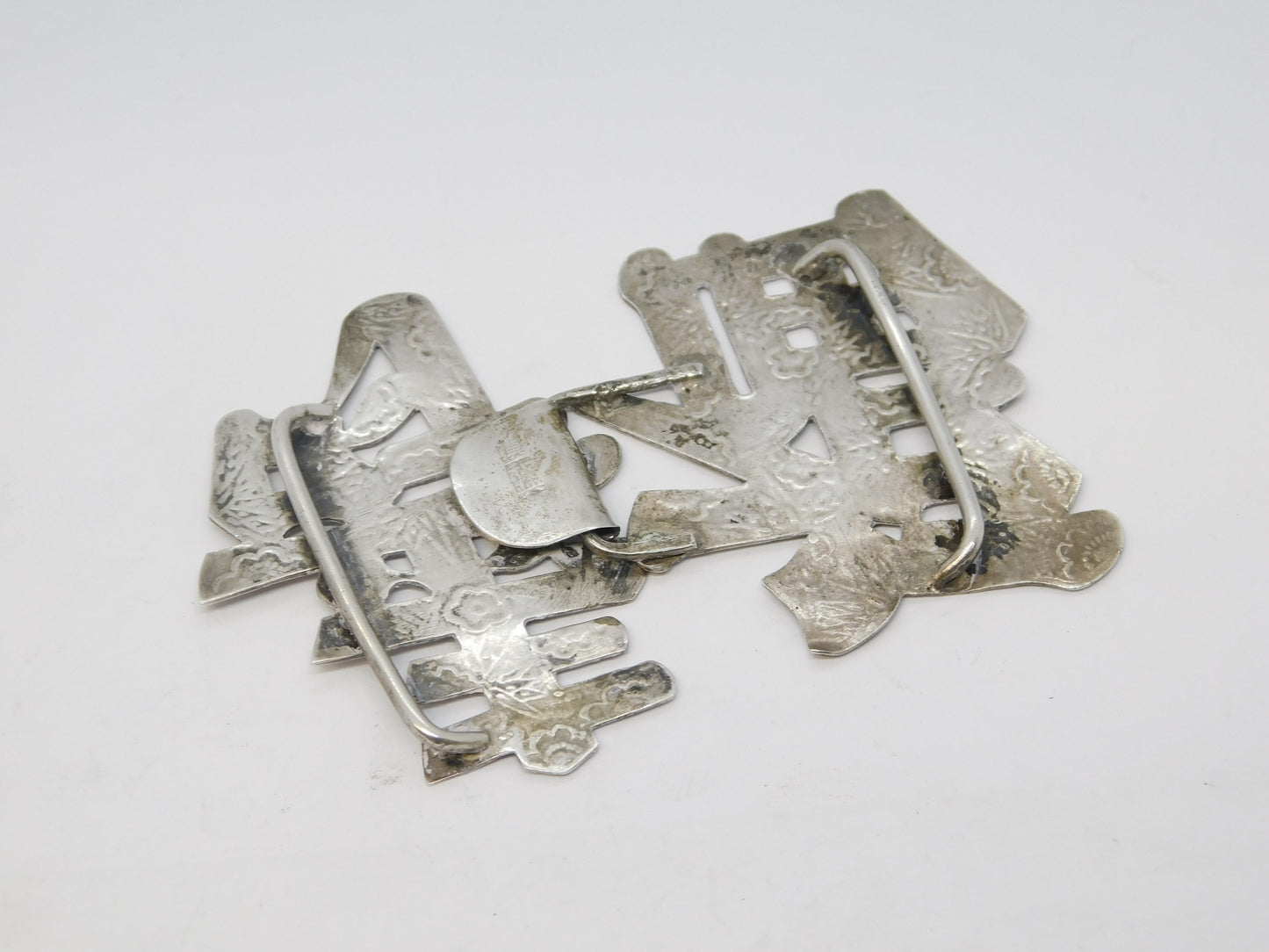 19th Century Chinese Sterling Silver Good Fortune Character Buckle Antique c1890