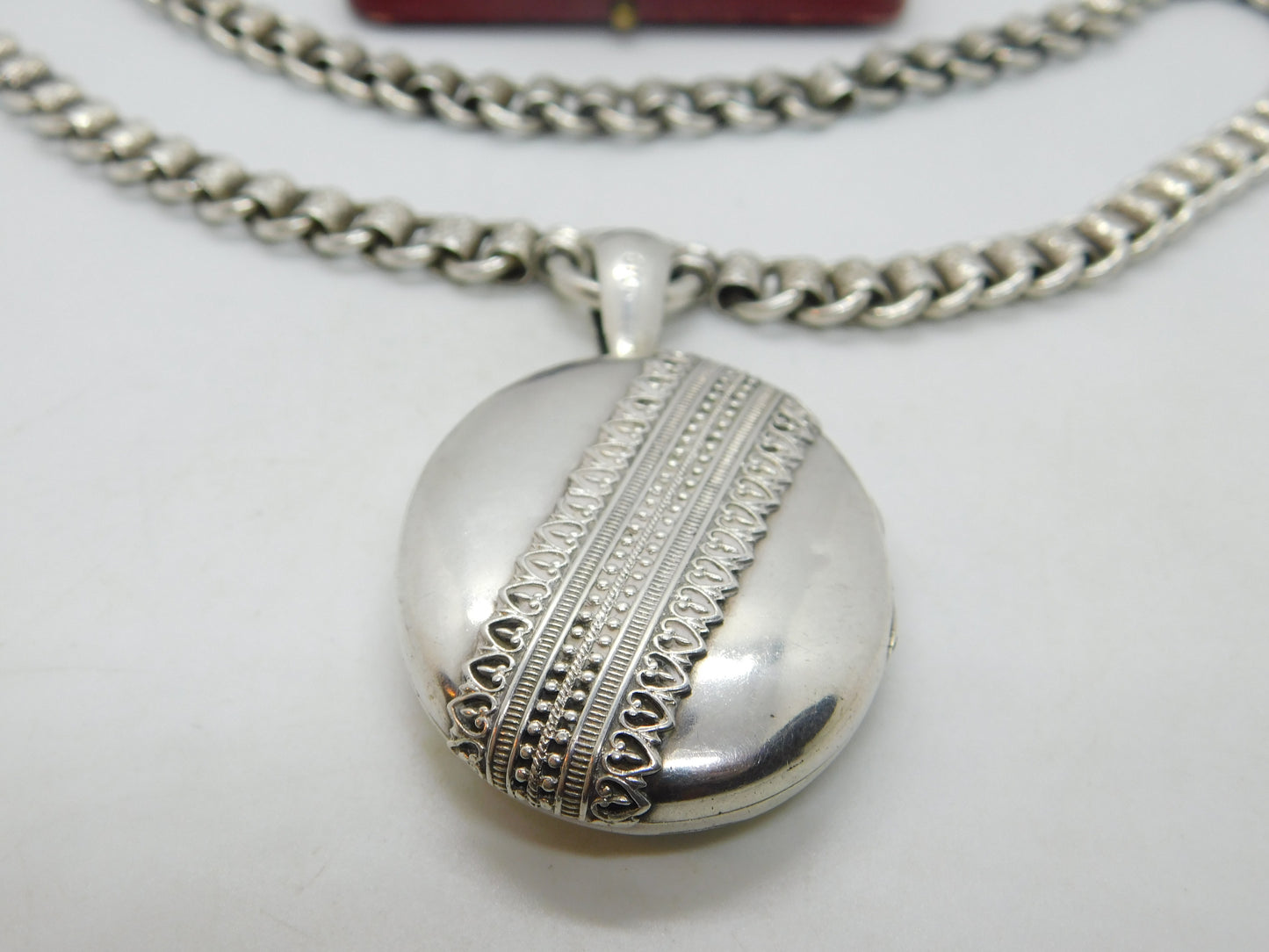 Victorian Sterling Silver Collar Double Locket Necklace Antique c1880