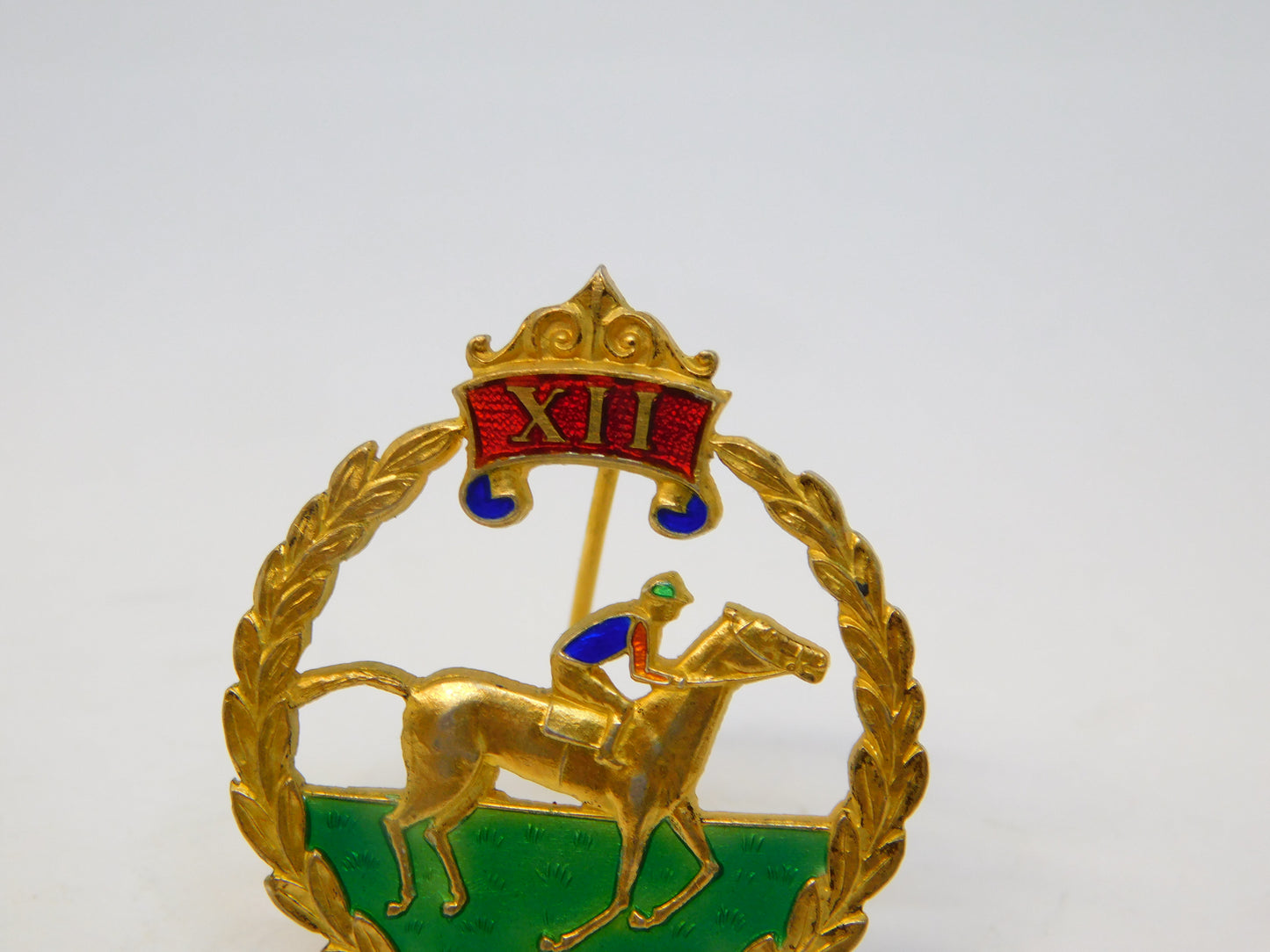 Gold on Sterling Silver & Enamel Horse Racing Brooch Vintage 1968 Birmingham