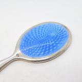 Sterling Silver Blue Guilloche Enamel Chatelaine Mirror Fob Antique 1924 Deco