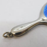 Sterling Silver Blue Guilloche Enamel Chatelaine Mirror Fob Antique 1924 Deco