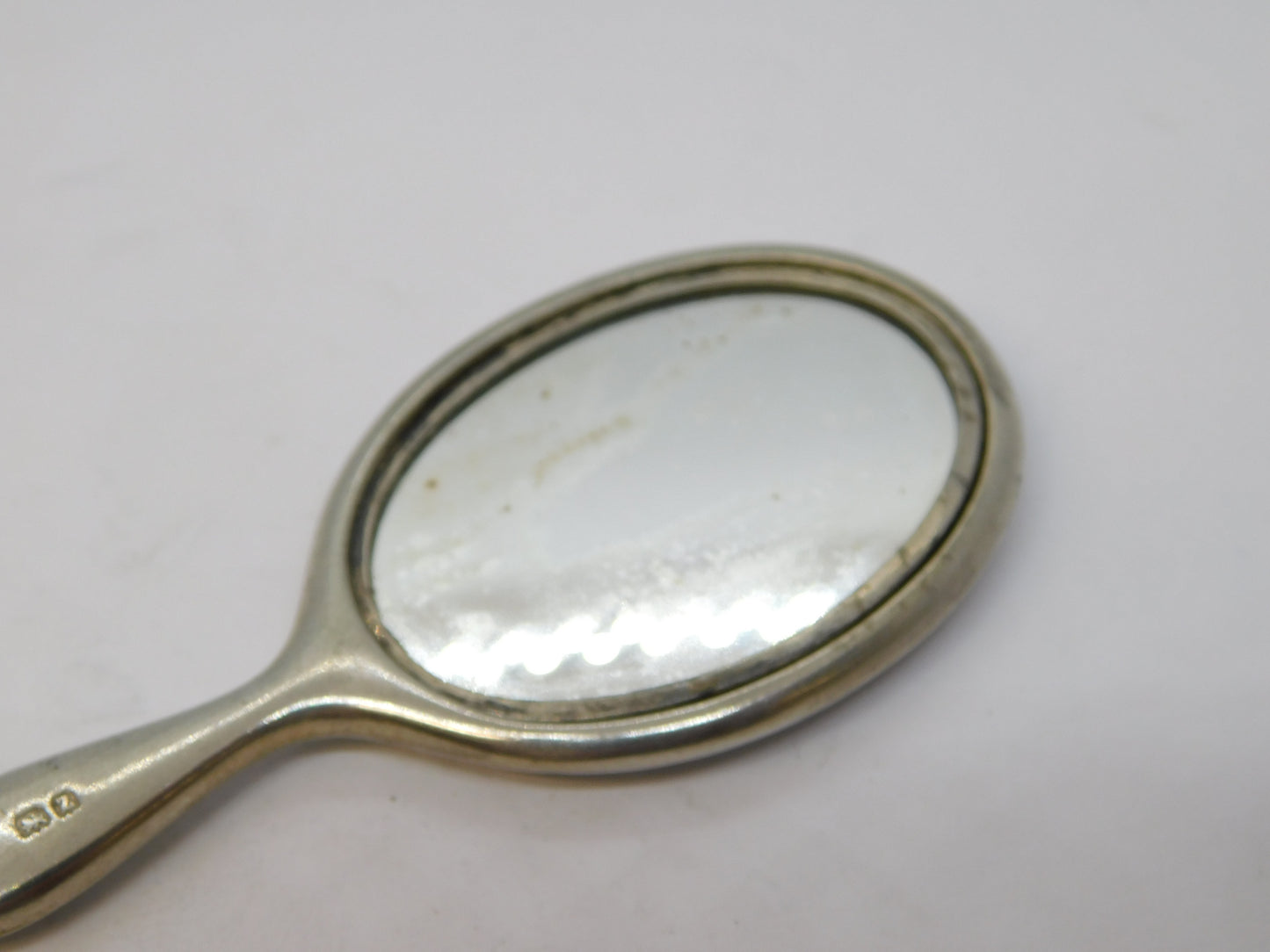 Sterling Silver Blue Guilloche Enamel Chatelaine Mirror Fob Antique 1924 Deco