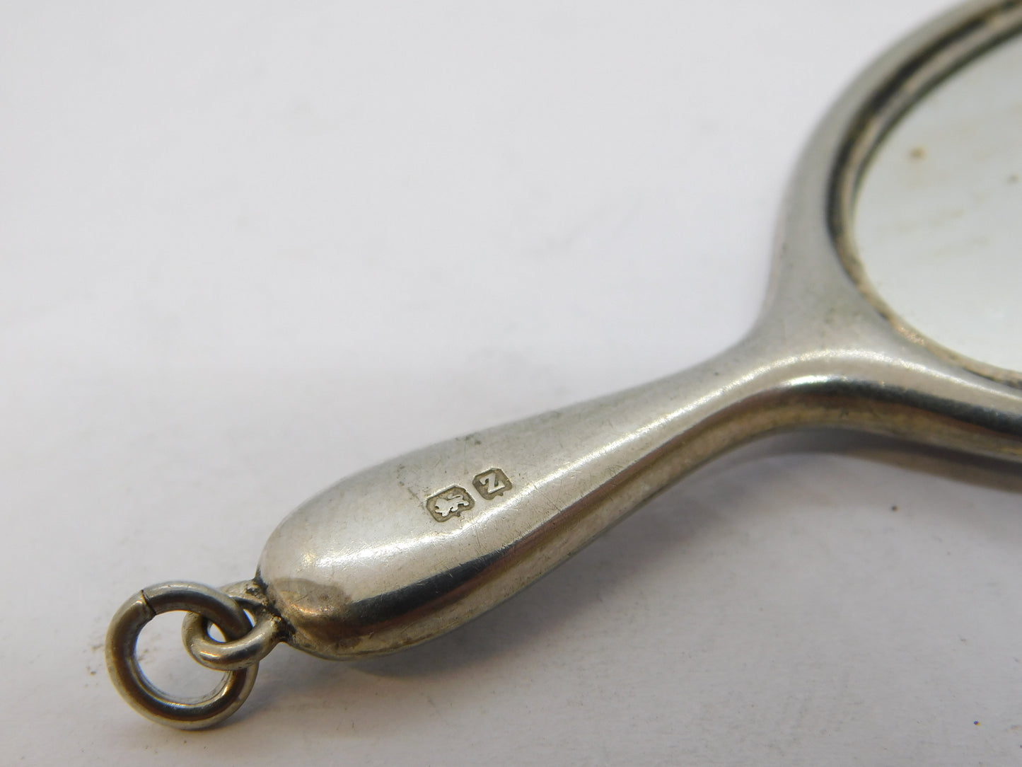 Sterling Silver Blue Guilloche Enamel Chatelaine Mirror Fob Antique 1924 Deco