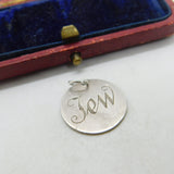 Victorian Sterling Silver 'Jew' Julia Nickname Love Token Threepence Charm 1888