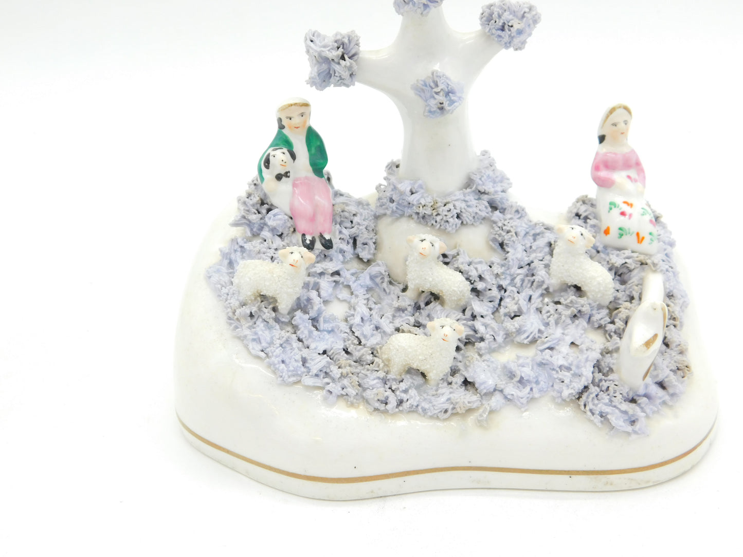 19th Century Staffordshire Porcelaneous Shepherd & Sheep Figure Group Antique Georgian