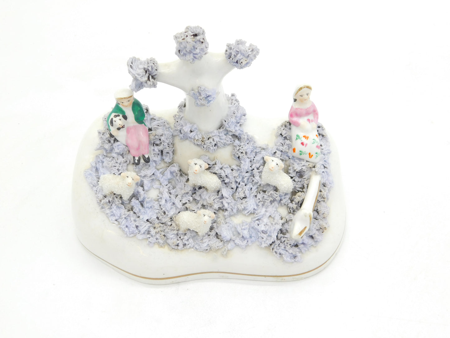 19th Century Staffordshire Porcelaneous Shepherd & Sheep Figure Group Antique Georgian