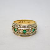 9ct Yellow Gold, Emerald & Spinel Set Three-Tier Dress Ring Vintage c1990