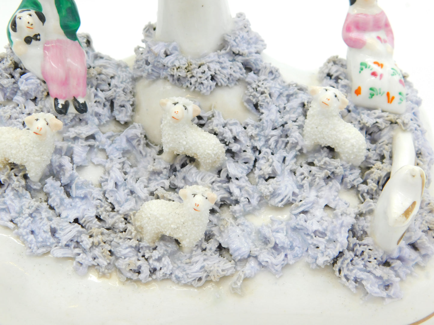 19th Century Staffordshire Porcelaneous Shepherd & Sheep Figure Group Antique Georgian