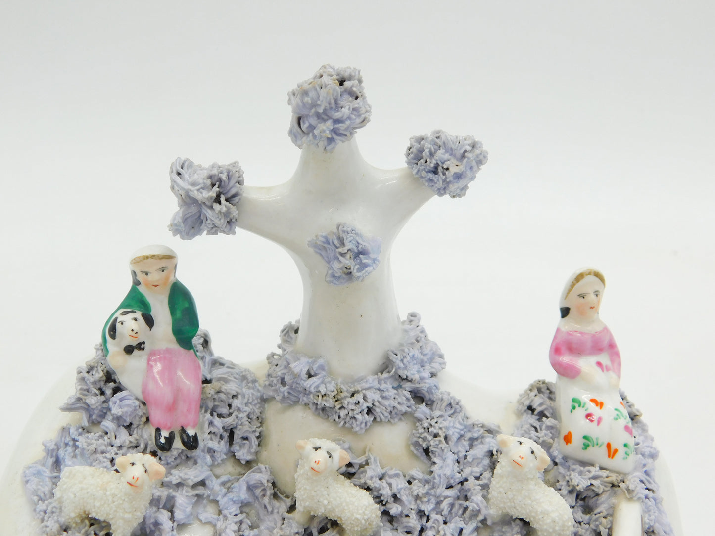 19th Century Staffordshire Porcelaneous Shepherd & Sheep Figure Group Antique Georgian