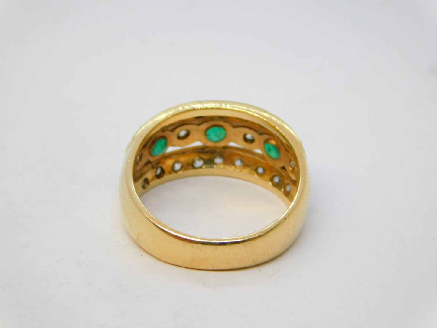 9ct Yellow Gold, Emerald & Spinel Set Three-Tier Dress Ring Vintage c1990