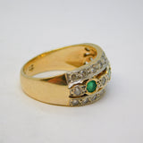 9ct Yellow Gold, Emerald & Spinel Set Three-Tier Dress Ring Vintage c1990