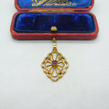 Edwardian 9ct Yellow Gold Art Nouveau Garnet Set Pendant Antique c1910