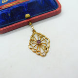 Edwardian 9ct Yellow Gold Art Nouveau Garnet Set Pendant Antique c1910