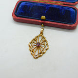 Edwardian 9ct Yellow Gold Art Nouveau Garnet Set Pendant Antique c1910