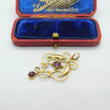 9ct Yellow Gold & Amethyst Set Lavalier Art Nouveau Pendant Antique c1910