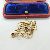 9ct Yellow Gold & Amethyst Set Lavalier Art Nouveau Pendant Antique c1910