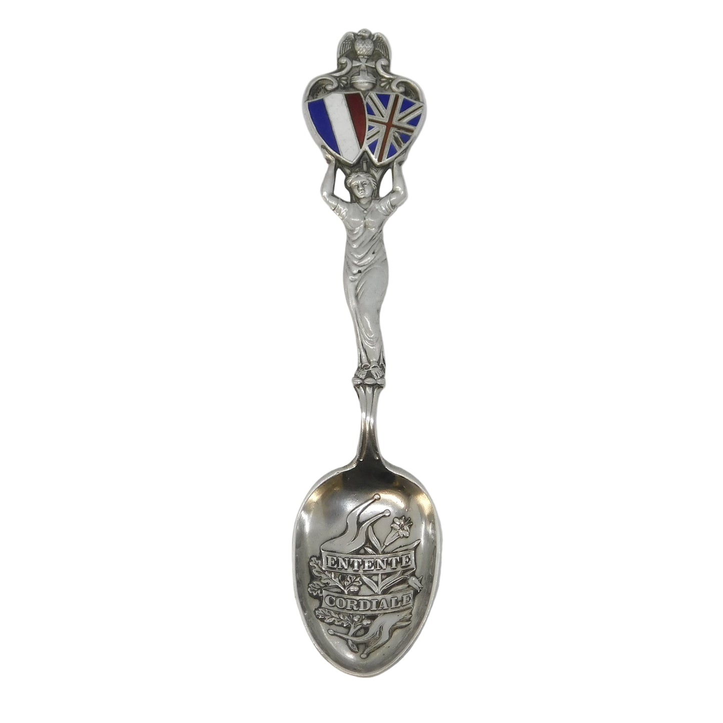 Edwardian Sterling Silver Enamel 'Entente Cordiale' Spoon Antique 1907 Chester