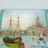 Sterling Silver Guilloche Enamel Venice Scene Cigarette Case 1931 Antique Deco
