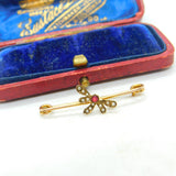 Edwardian 9ct Yellow Gold, Seed Pearl & Garnet Dragonfly Brooch Antique c1910