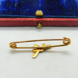Edwardian 9ct Yellow Gold, Seed Pearl & Garnet Dragonfly Brooch Antique c1910