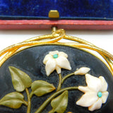 Large Pinchbeck Gold Victorian Pietra Dura Floral Brooch Antique c1860