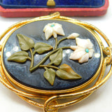 Large Pinchbeck Gold Victorian Pietra Dura Floral Brooch Antique c1860