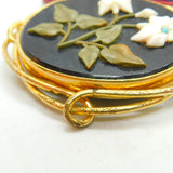 Large Pinchbeck Gold Victorian Pietra Dura Floral Brooch Antique c1860