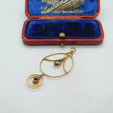 Edwardian 9ct Gold, Topaz & Tourmaline Lavalier Drop Pendant Antique c1910