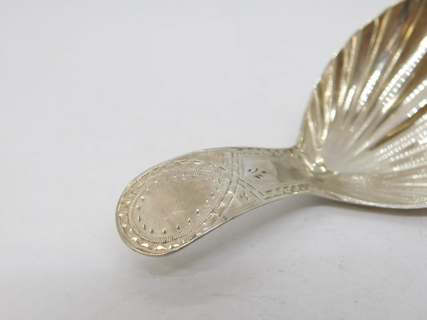 George III Sterling Silver Shell Bowl Tea Caddy Spoon Antique 1788 London
