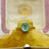 Edwardian 9ct Gold & Blue Topaz Stone Dress Ring Antique c1910