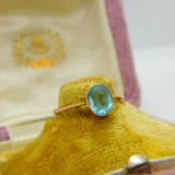 Edwardian 9ct Gold & Blue Topaz Stone Dress Ring Antique c1910