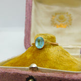 Edwardian 9ct Gold & Blue Topaz Stone Dress Ring Antique c1910