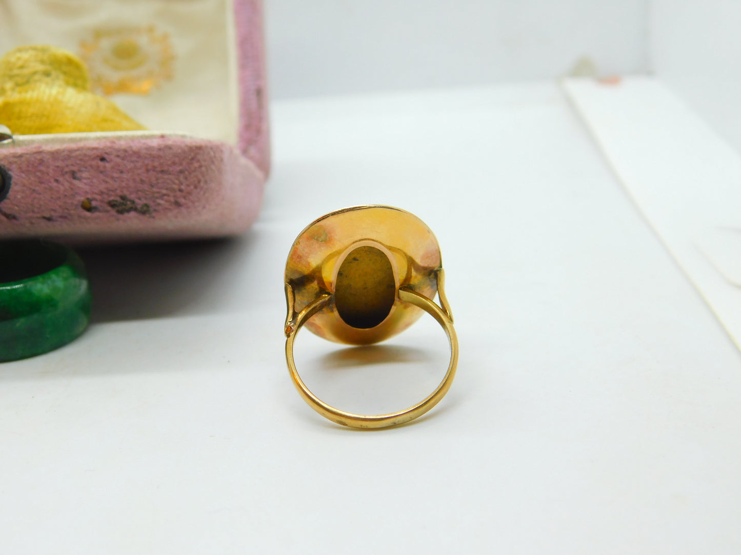 14ct Yellow Gold & Cabochon Coral Austro-Hungarian Ring Antique c1920 Art Deco
