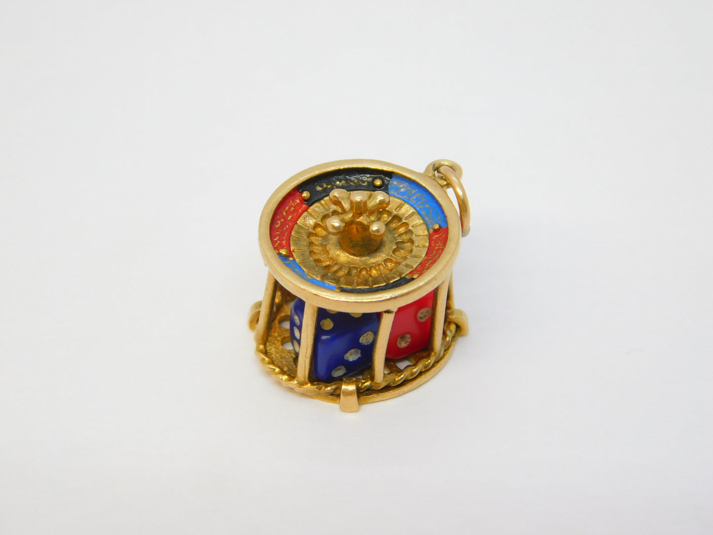 9ct Yellow Gold Enamel Roulette Wheel & Dice Gambling Charm Vintage 1964 Birmingham