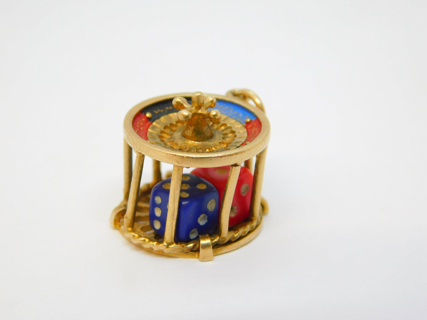 9ct Yellow Gold Enamel Roulette Wheel & Dice Gambling Charm Vintage 1964 Birmingham