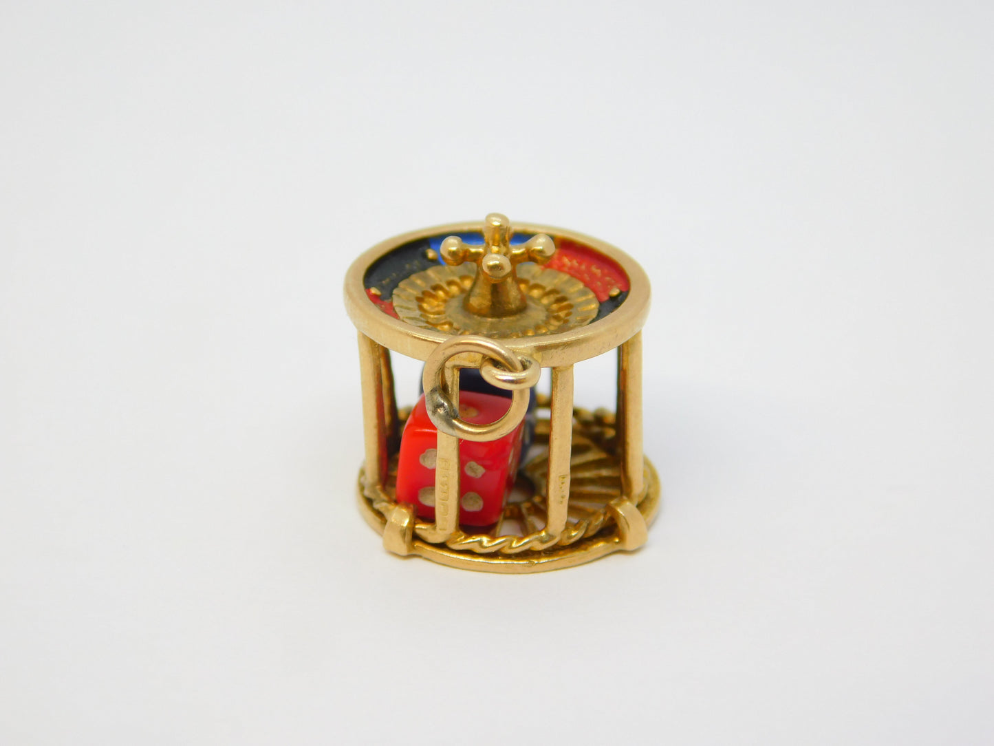 9ct Yellow Gold Enamel Roulette Wheel & Dice Gambling Charm Vintage 1964 Birmingham