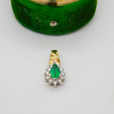 14ct Yellow Gold, Emerald & Diamond Pear Drop Pendant Vintage c1990