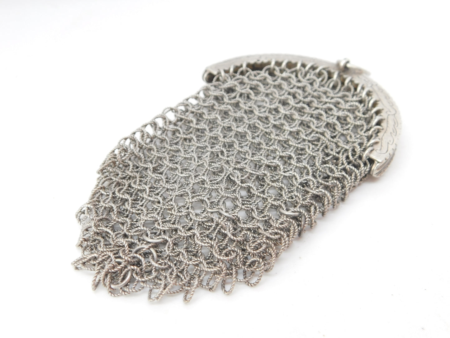French 19th Century .950 Grade Silver Ladies Chainmail Coin Purse Antique c1880