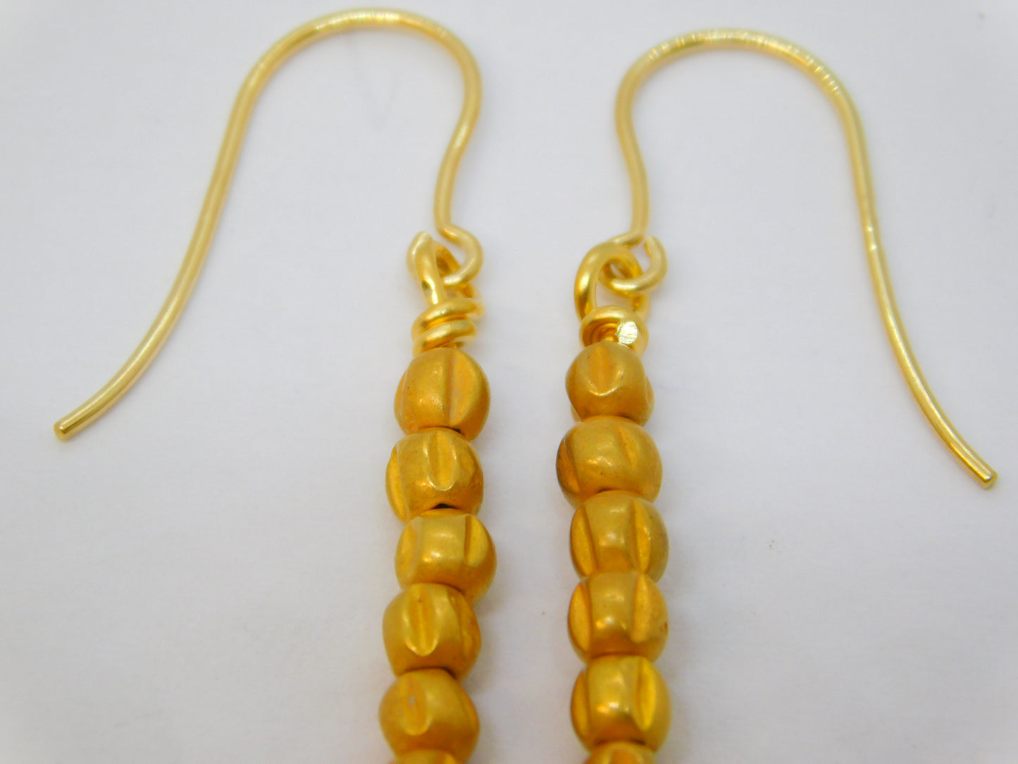 Ancient Roman 24ct Gold Beads on Contemporary 9ct Gold Pair of Hook Earrings