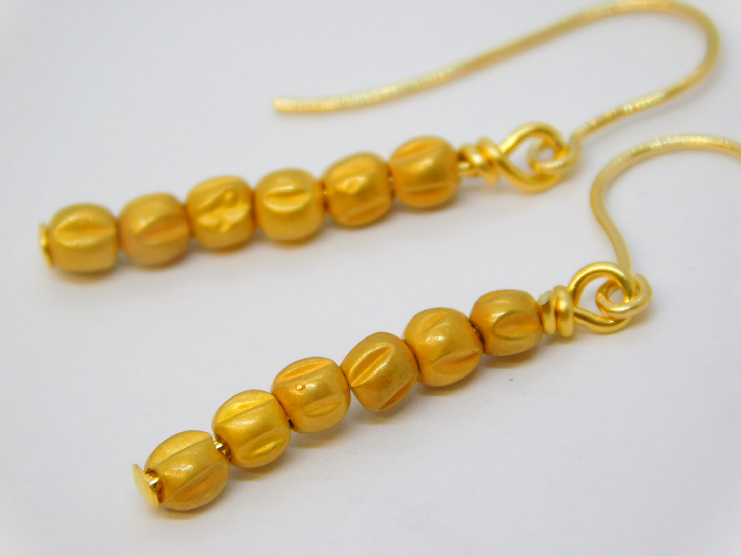 Ancient Roman 24ct Gold Beads on Contemporary 9ct Gold Pair of Hook Earrings