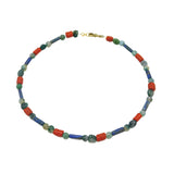 Victorian Moss Agate, Coral, Lapis Lazuli Necklace Pinchbeck Dog Clip Antique