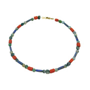 Victorian Moss Agate, Coral, Lapis Lazuli Necklace Pinchbeck Dog Clip Antique