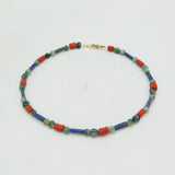 Victorian Moss Agate, Coral, Lapis Lazuli Necklace Pinchbeck Dog Clip Antique