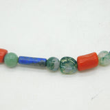 Victorian Moss Agate, Coral, Lapis Lazuli Necklace Pinchbeck Dog Clip Antique