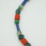 Victorian Moss Agate, Coral, Lapis Lazuli Necklace Pinchbeck Dog Clip Antique