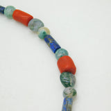 Victorian Moss Agate, Coral, Lapis Lazuli Necklace Pinchbeck Dog Clip Antique