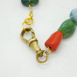 Victorian Moss Agate, Coral, Lapis Lazuli Necklace Pinchbeck Dog Clip Antique