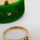 Victorian 15ct Gold, 0.25ct Diamond & Turquoise Boat Ring Antique 1876 Birmingham
