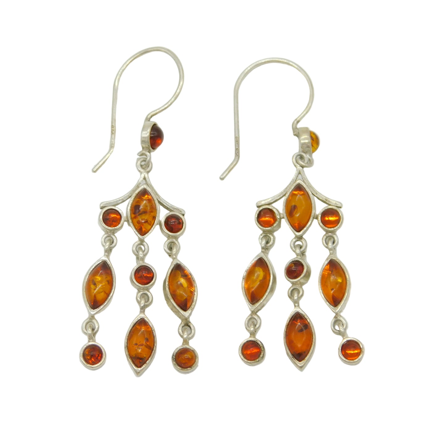 Sterling Silver Baltic Amber Set Dangling Hook Earrings Vintage c1970